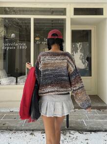 SHEIN EZwear 女士秋季渐变色落肩长袖宽松休闲毛衣 - 彩色 - 查看 2