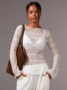 Athîral Women's Textured Sheer Longsleeve Summer Top,Fall Clothes,Korean Style ,All Saints' Day - Multicolor - View 5