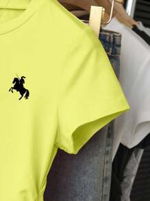 INAWLY Camiseta de manga corta ajustada con estampado de caballo neón verde casual, verano