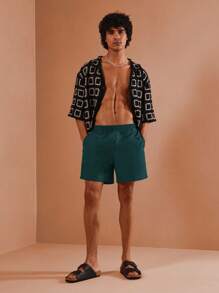 SUMWON Pantalones cortos de playa con cordón, pantalones cortos de natación para verano, vacaciones, ropa de playa, resort, cintura elástica, ropa de viaje, uso en la piscina de longitud media