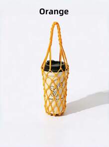 1 Hand-Woven Mesh Bag, Reusable Beverage Carrier, Coffee Cup Stand, Beverage Handbag, Decorative Mesh Bag - Multicolor - View 13