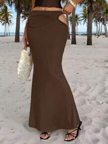 DAZY Gonna a coda di pesce forata tinta unita da donna per vacanze - Caffè Marrone - Visualizzare 7