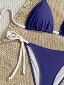 SHEIN Swim Vacation Beach Color Block Trim Bikini Swimwear For Summer - Navy Blue - View 6