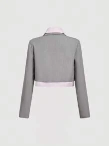 SHEIN MOD 女士灰色二合一百褶裙和短款西装外套套装，秋冬返校装 - 淺灰色 - 查看 7