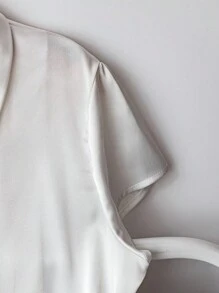 GlowEve Áo sơ mi satin nhún eo màu trơn thanh lịch dành cho nữ, mùa hè - trắng - Xem 5