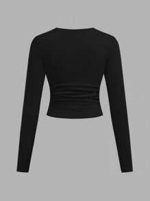 Girlism 舒适圆领长袖衬衫，适合青少年女孩，不对称下摆，简约设计，3 件装，紧身衣，修身款，长袖露脐上衣，长袖上衣，秋冬季款 - 彩色 - 查看 8