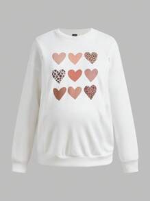 SHEIN Pregnant Women Heart Print Casual Nursing Sweatshirt Fall Clothes Long Sleeve - White - View 2