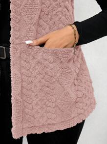 SHEIN LUNE 大码女式休闲毛绒纹理双口袋前开背心，适合秋季大码秋装女式粉色背心女式毛绒背心粉色开衫背心女式无袖开衫女式背心仿皮草背心 - 藕粉色 - 查看 7