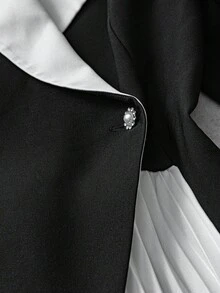 Modelyn Plus Size Elegant Commuting Colorblock Pleated Blazer Jacket In Fall/Winter - Multicolor - View 3