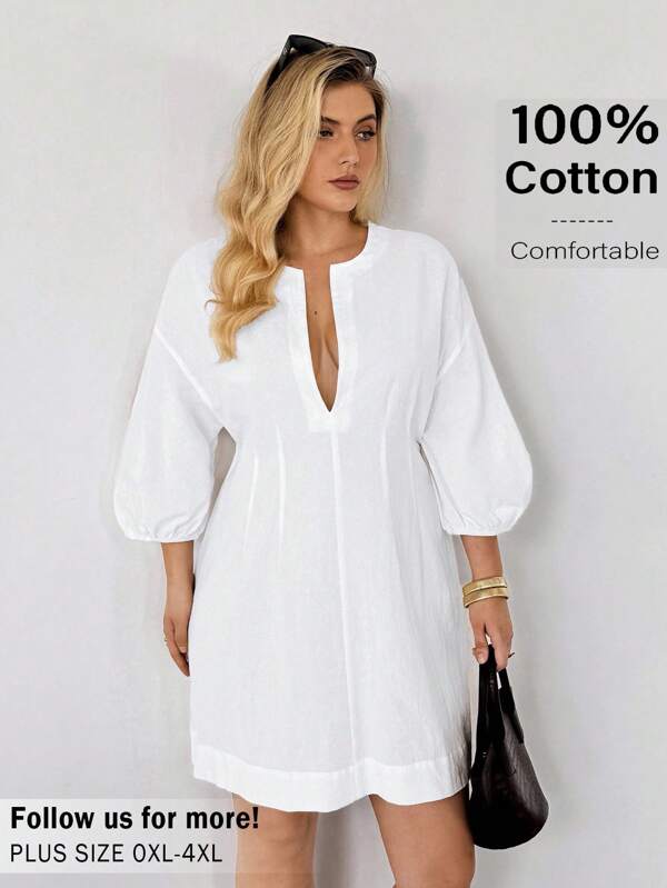 Auralis Rochie albă pentru femei plus-size, rochie cu mânecă medie, ținute de vacanță, rochii casual pentru femei, rochii modeste pentru femei, fuste mini, rochie de ieșire în oraș, rochie drăguță