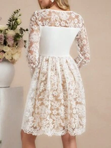 Amorya Vestido midi de manga larga con cintura entallada, bordado de encaje, de nueva temporada de otoño para mujer. De alta gama, estilizador, adecuado para uso diario y diversos eventos