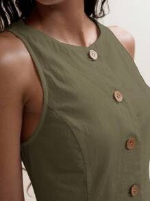 Easelle Olive Green Woven Vest & Shorts Women 2pcs Suit Set In Fall/Winter