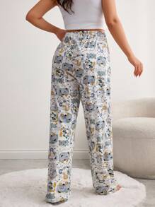 EURMUSE PLUS 女士棉质可爱卡通猫咪印花家居服舒适睡裤 - 彩色 - 查看 2