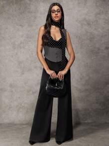 Avenya Áo Bustier Style có họa tiết chấm bi ngẫu nhiên - Màu xám đen - Xem 1