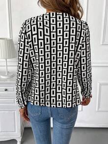 SHEIN Clasi Women's Casual Commuter Geometric Print Lightweight Jacket In Fall/Winter - Black and White - View 2
