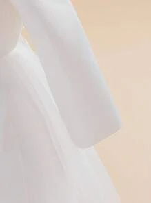 Glamorique Kids Rochie de fetiță cu flori, cu mânecă lungă și decor din satin plasă, cu fundă, din satin, pentru bebeluși, fustă bufantă, tutu, pentru nuntă, ziua de naștere, petrecere, rochie elegantă de înaltă calitate - Bej - Vizualizare 8