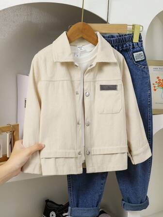 Veste d'automne/hiver minimaliste décontractée pour jeune garçon avec col en velours côtelé, assortie à la fratrie