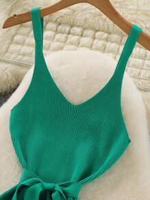 Franclia Solid Color Camisole Dress, Bodycon Knit Fabric, Suitable For Holiday & Work Knitted Sweater Clothes For University