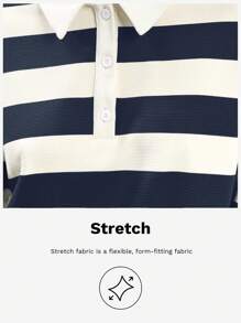 Maija 女士蓝杏条纹早春休闲长袖前扣宽松百搭简约百搭T恤上衣，节日