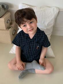 Hapijoa 男童格子休闲宽松家居服 - 藍色 - 查看 6