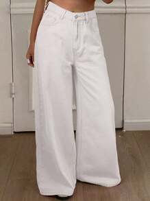 Livesso 夏季新款纯色休闲度假商务休闲风女式白色牛仔裤