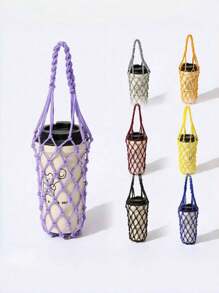 1 Hand-Woven Mesh Bag, Reusable Beverage Carrier, Coffee Cup Stand, Beverage Handbag, Decorative Mesh Bag - Multicolor - View 1