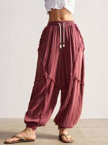 Bohemela Quần nữ dáng rộng, màu trơn, phong cách Boho thường ngày, chất liệu dệt kim. - Màu nâu  Mocha - Xem 5