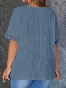 EMERY ROSE Plus Size Women Summer Casual Solid Color Textured Batwing Top,Country Casual Vacation,Simple And Fashionable For Everyday Wear,Summer Tops Women,Vacation Summer Office Wear, Vacation, Summer Festival Boho,Holiday