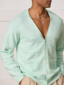 Manfinity CityGents Men's Solid Color Long Sleeve Single-Breasted Casual Cardigan