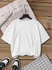 SHEIN Playful Pals Young Girl Summer Casual Commuter School Pencil & Floral Butterfly Print Loose Fit Short Sleeve White T-Shirt - White - View 2