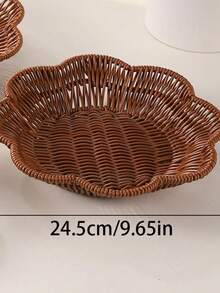 SHEIN Handwoven Rattan Storage Basket Decorative Woven Fruit Snack Tray Living Room Organizer Home Decor Natural Fiber Basket Multipurpose - Brown - View 6