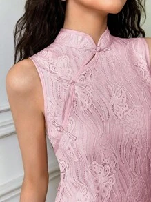 EastFlair Vestido elegante ajustado con estampado de button y florecilla para mujer - Rosa - Ver 4
