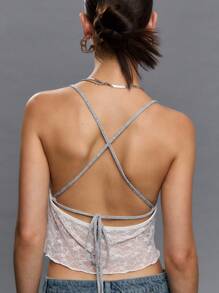 TypaGal 女士休闲时尚夏季蕾丝拼布吊带背心 - 灰色 - 查看 2