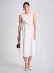 Daynim Women's Casual Sleeveless Long White Denim Dress Loose Wide Leg - White - View 4