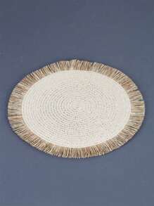 SHEIN 1 件/4 件/6 件/8 件卡其色/米色圆形编织藤条双色流苏餐垫，耐热防滑厨房餐桌垫，隔热垫，派对晚宴餐桌装饰