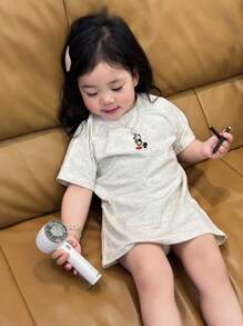 Dazy Kids 女嬰卡通刺繡圓領中長版睡衣幼兒 - 灰色 - 查看 2