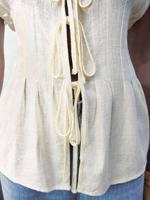 Maija Áo cánh vải lanh cotton màu mơ cổ chữ V thắt nơ phía trước cho nữ, áo hàng ngày phong cách Bohemian cho kỳ nghỉ hè, lãng mạn, thời trang, đa năng; thích hợp cho kỳ nghỉ hè, thoải mái, phong cách Bohemian, trang phục đi biển, đồ bơi che thân, phong cách, thanh lịch, giản dị, trang phục hàng ngày đơn giản - trắng - Xem 7