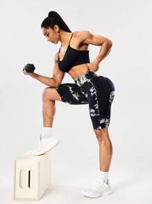 Seamluxe SHEIN Sport سراويل قصيرة للدراجات بخصر عالي منسجمة مطبوعة بنمط صبغة الربط للنساء