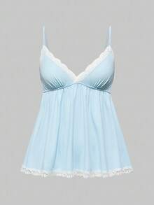 ROMWE Ribbed Lace Camisole & Shorts Lounge Set