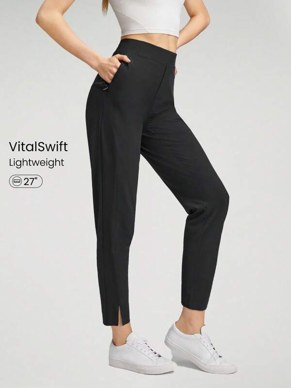 GLOWMODE 25'' VitalSwift Ultra-Light Petite Tapered Slim-Fit Slit Work Joggers Pants With Side Pockets Daily Casual Fall