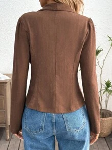 SHEIN LUNE 休闲女式短款纹理咖啡色西装外套 棕色西装外套 女式棕色夹克 女式浅棕色西装外套 女式棕色西装外套 秋季女装 秋季商务休闲女装 办公室女装 工作女装 秋季女装 秋季女装 秋季机场女装 商务休闲女装 棕色西装外套，休闲 - 咖啡棕 - 查看 2