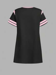 SHEIN Leap Crew Tween Girl Casual Chic Athletic Jersey Inspired, Number 28, English, Star Pattern, School Streetwear, Punk, Short Sleeve Mid-Length Dress, Suitable For Summer, Tween Girl Clothes, Tween Dresses, Tween Girl Summer Outfits, School Clothes, Back To School-Tween Girl, Girls' Chroma Select Girls Sport Dress Athletic Dress Kids Tween Girl Clothes Jersey Baseball Dress Girls Jersey Dress - Multicolor - View 3