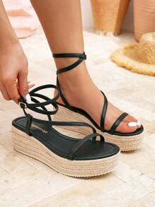 Styleloop Women's Woven Rope Platform Wedge Sandals, Vacation Style BOHO Chic Retro American Western Music Festival Party Outfit