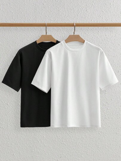 Manfinity VCAY 2 Piece Set Men's Casual Loose Knit Drop Shoulder Round Neck Short Sleeve T-Shirt