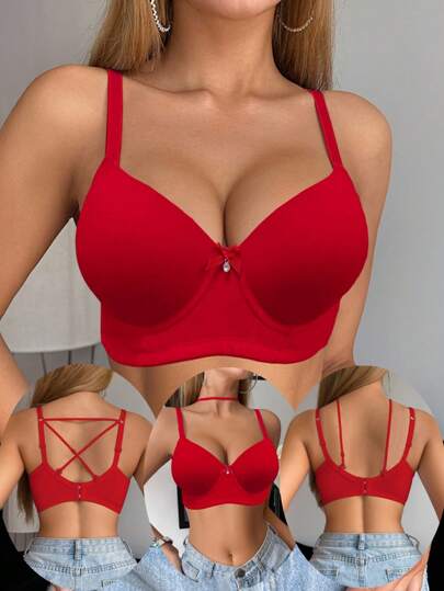 SHEIN 1 件装纯色简约可变换钢圈文胸，支撑性好且可调节，适合女士