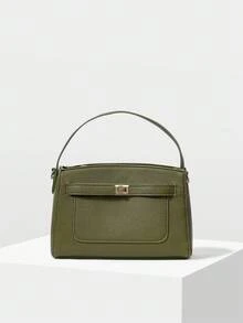 MOTF PREMIUM TÚI XÁCH TAY BẰNG DA PU CÓ KHÓA VẶN - Màu xanh Ô liu - Xem 2