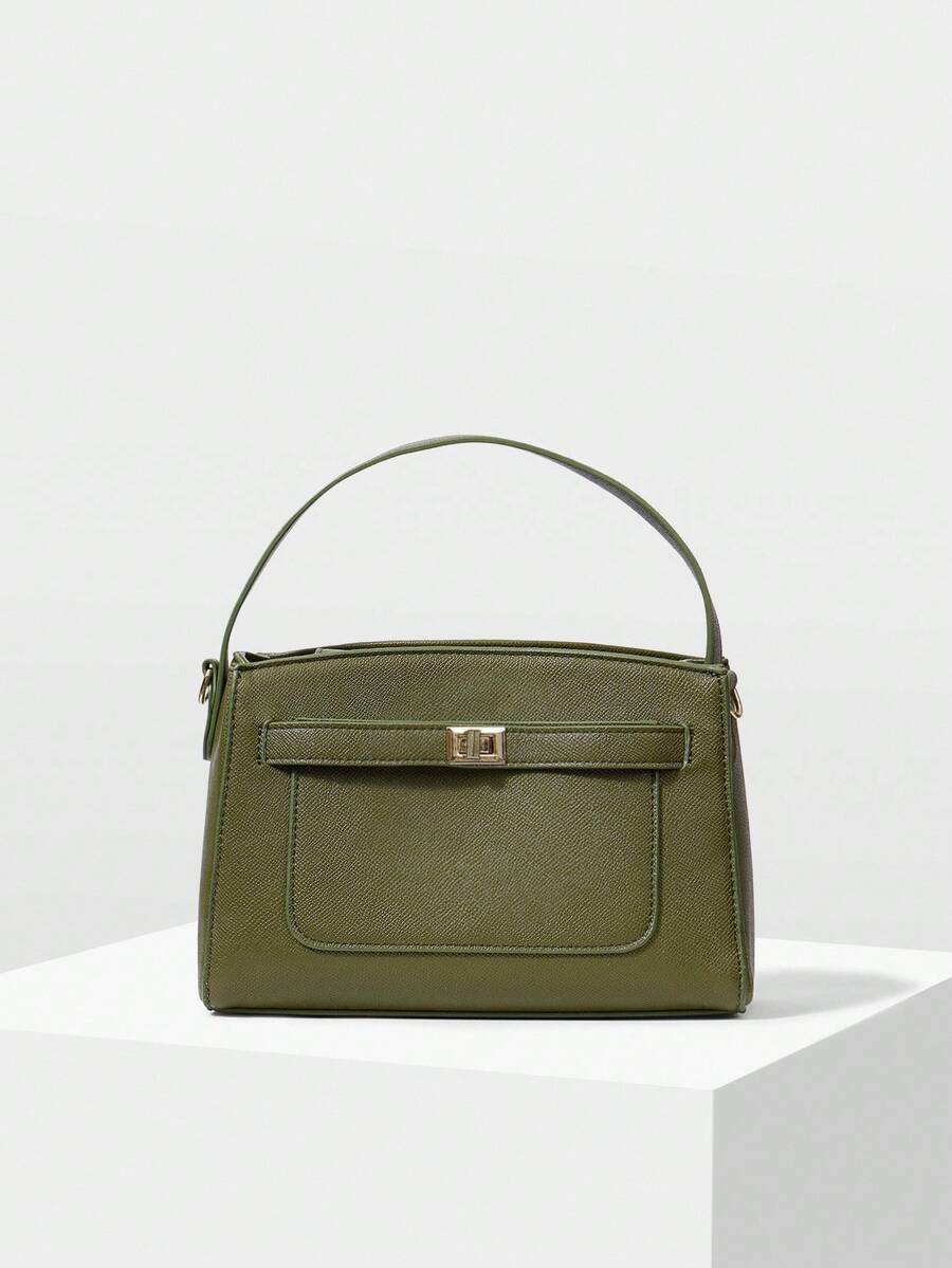 MOTF PREMIUM TÚI XÁCH TAY BẰNG DA PU CÓ KHÓA VẶN - Màu xanh Ô liu - Xem 2