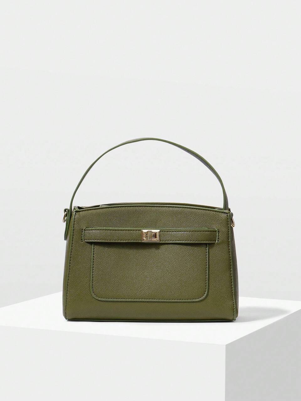 TURN-LOCK PU LEATHER TOP HANDLE BAG