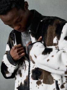 NEON BLANC Men's Street Style Fuzzy Leather Sleeve Long Jacket, Suitable For Autumn/Winter