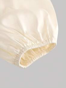 SHEIN MOD 女士米色裹身系带蝴蝶结蝙蝠袖衬衫、女士衬衫、闪光衬衫、新年上衣 - 米色 - 查看 4